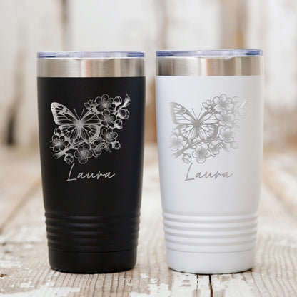 Personalized Butterfly Tumbler - Custom Insulated 20 oz Stainless Steel Mug Joyful Moose