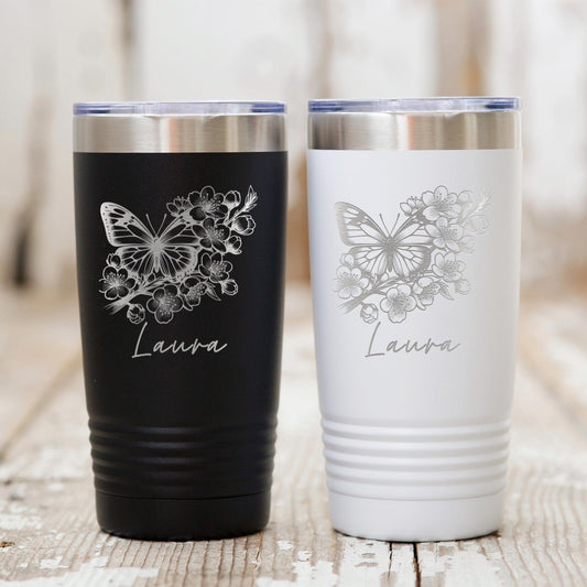 Personalized Butterfly Tumbler - Custom Insulated 20 oz Stainless Steel Mug Joyful Moose