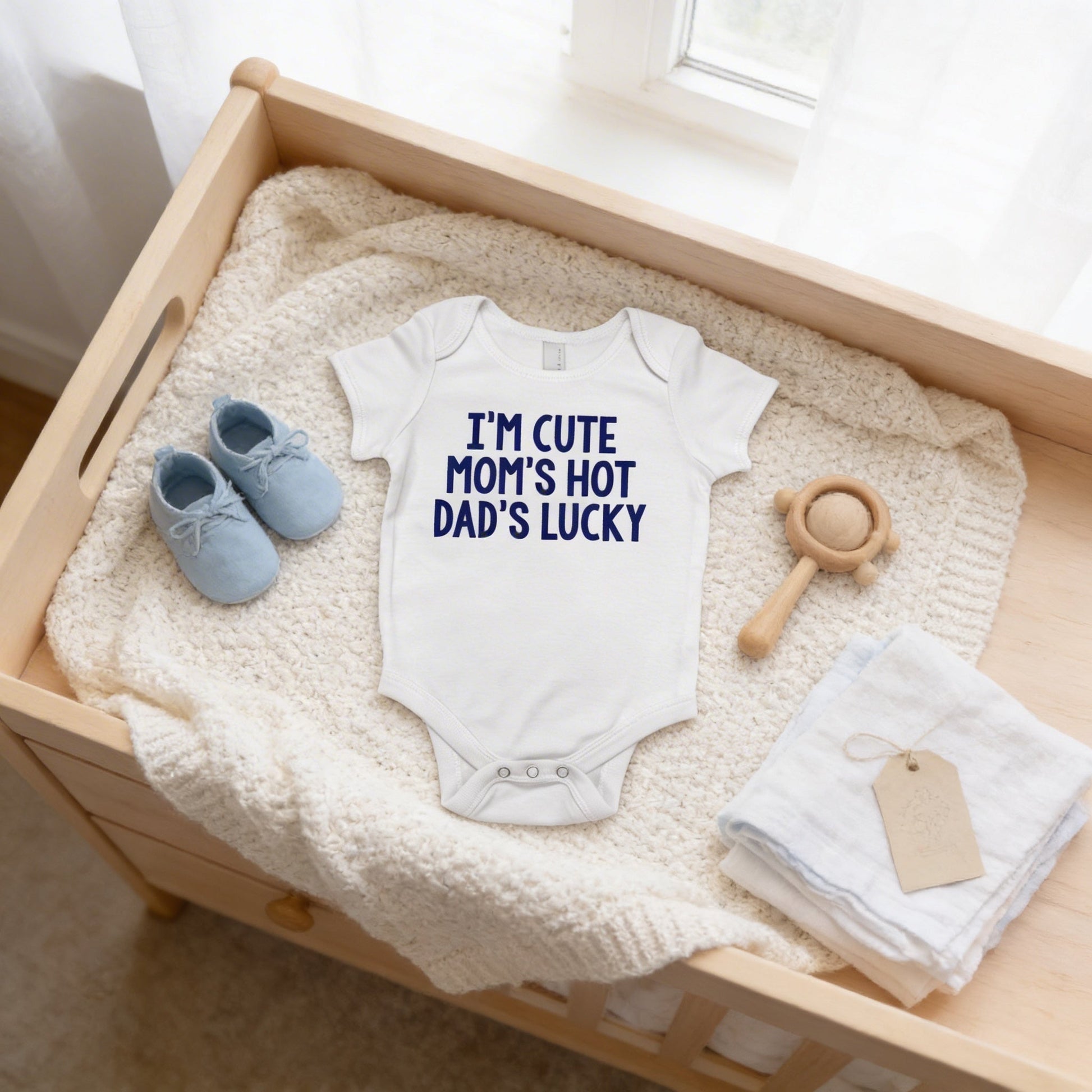Baby Boy Gift Ideas Funny Baby Boy Shirt - Newborn Baby Boy Blue Clothing - Cute Hot Lucky Joyful Moose
