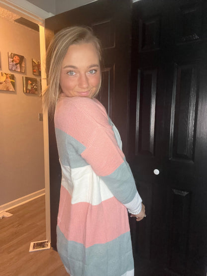 Colorblock Stripe Open-Front Cardigan Thread & Co. Boutique, LLC