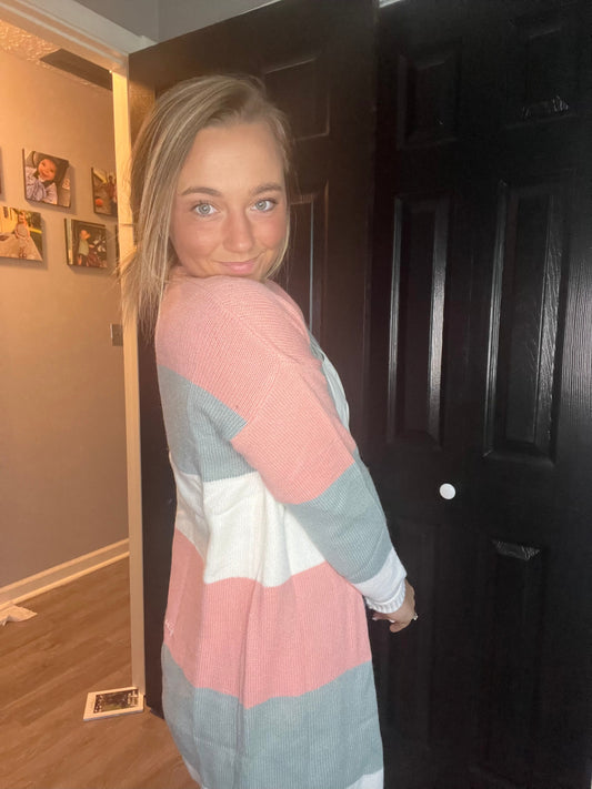 Colorblock Stripe Open-Front Cardigan Thread & Co. Boutique, LLC