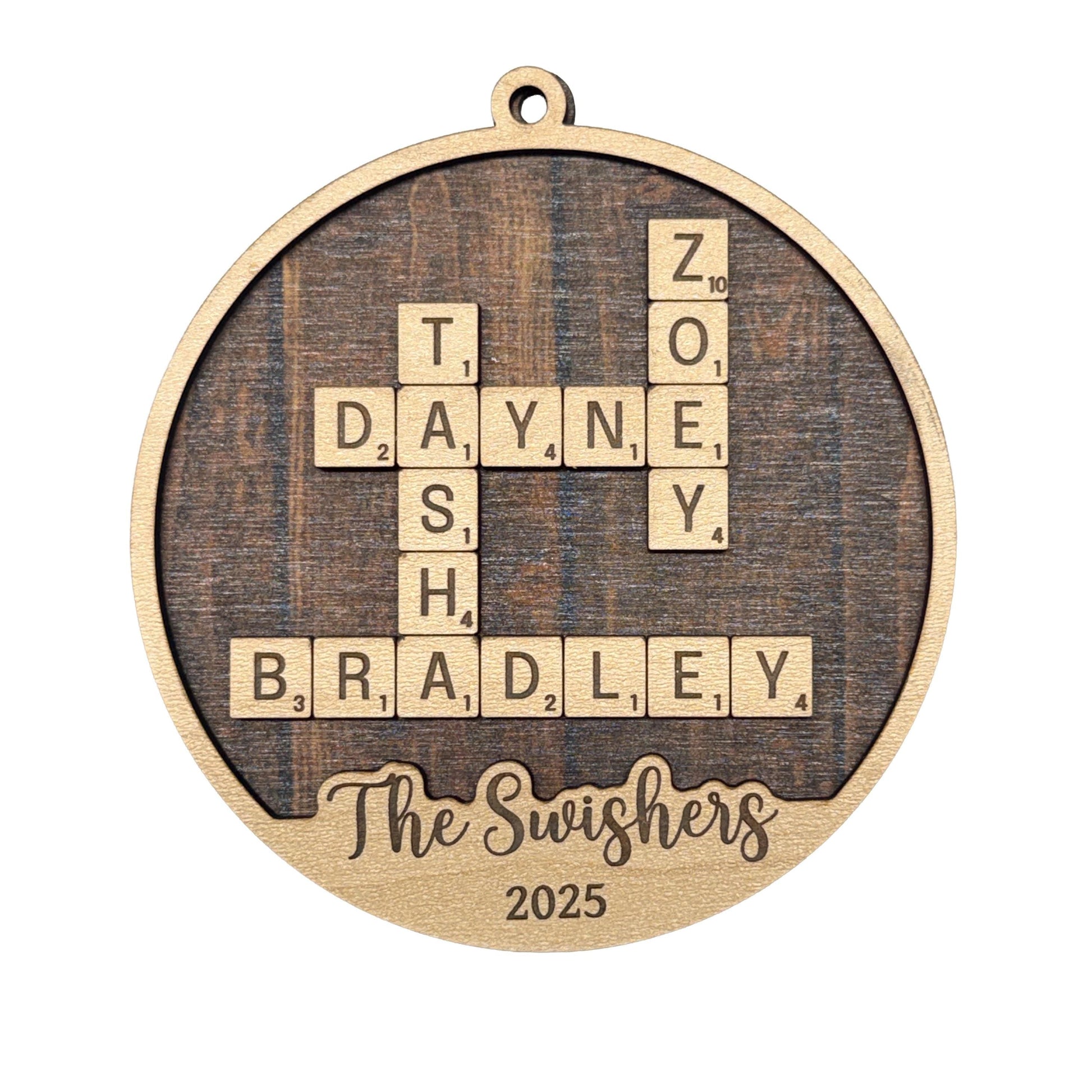 Custom Wooden Christmas Ornament - Family Name Laser Engraved Puzzle Keepsake Joyful Moose
