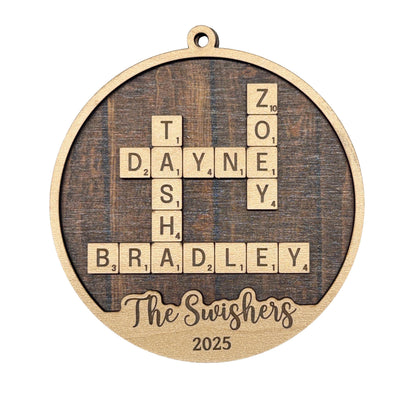 Custom Wooden Christmas Ornament - Family Name Laser Engraved Puzzle Keepsake Joyful Moose