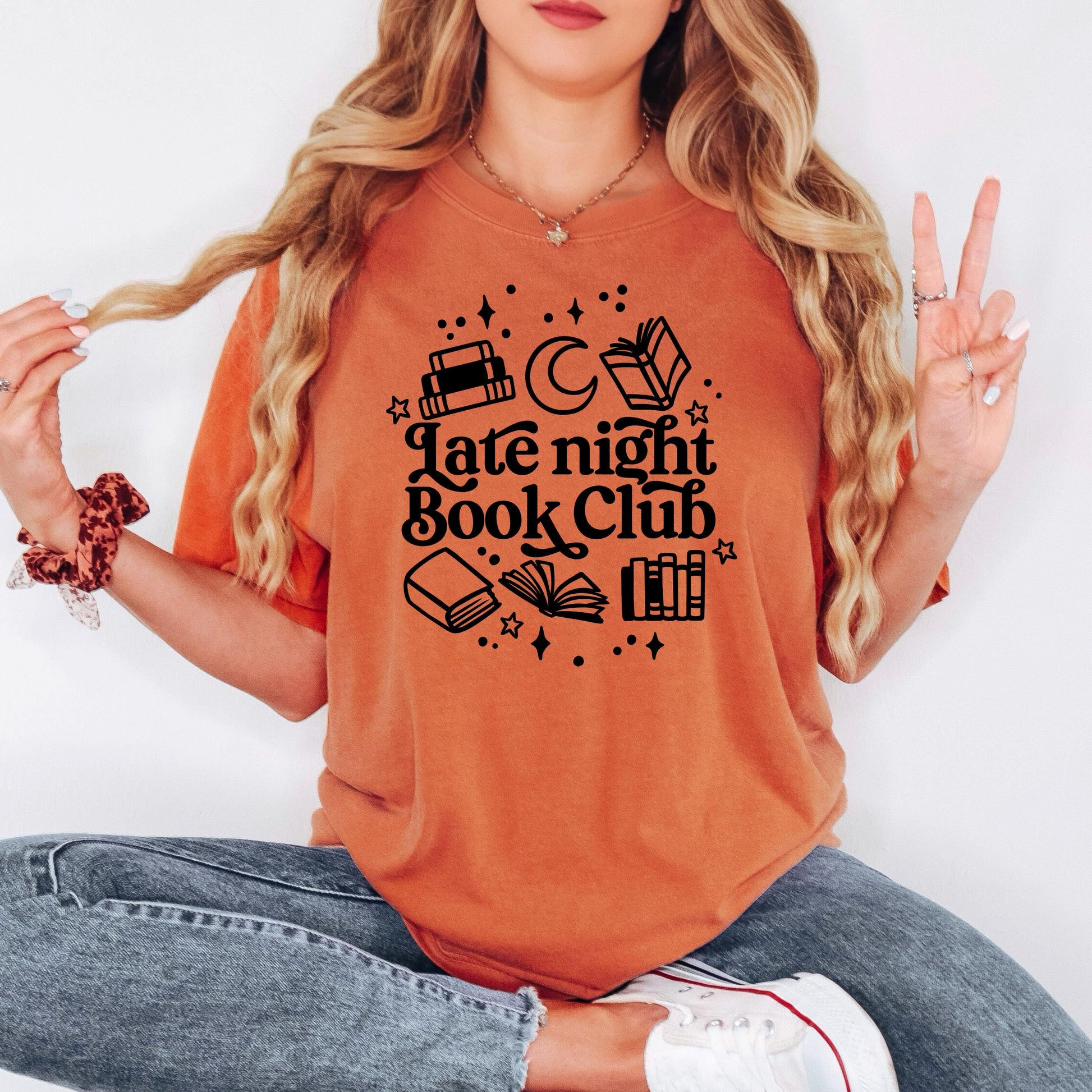 Late Night Book Club Tee – Cozy Reading Graphic Shirt | Vintage Bookish Apparel Joyful Moose