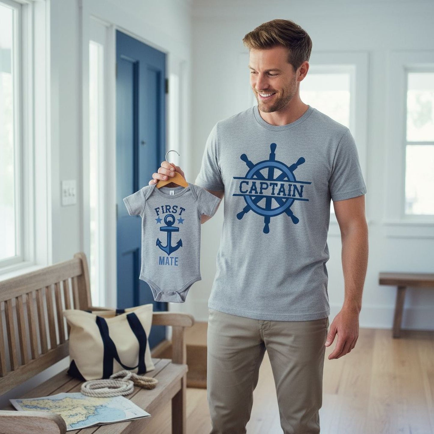 father son shirts - nautical captain & first mate - father's day gifts - toddler baby Joyful Moose