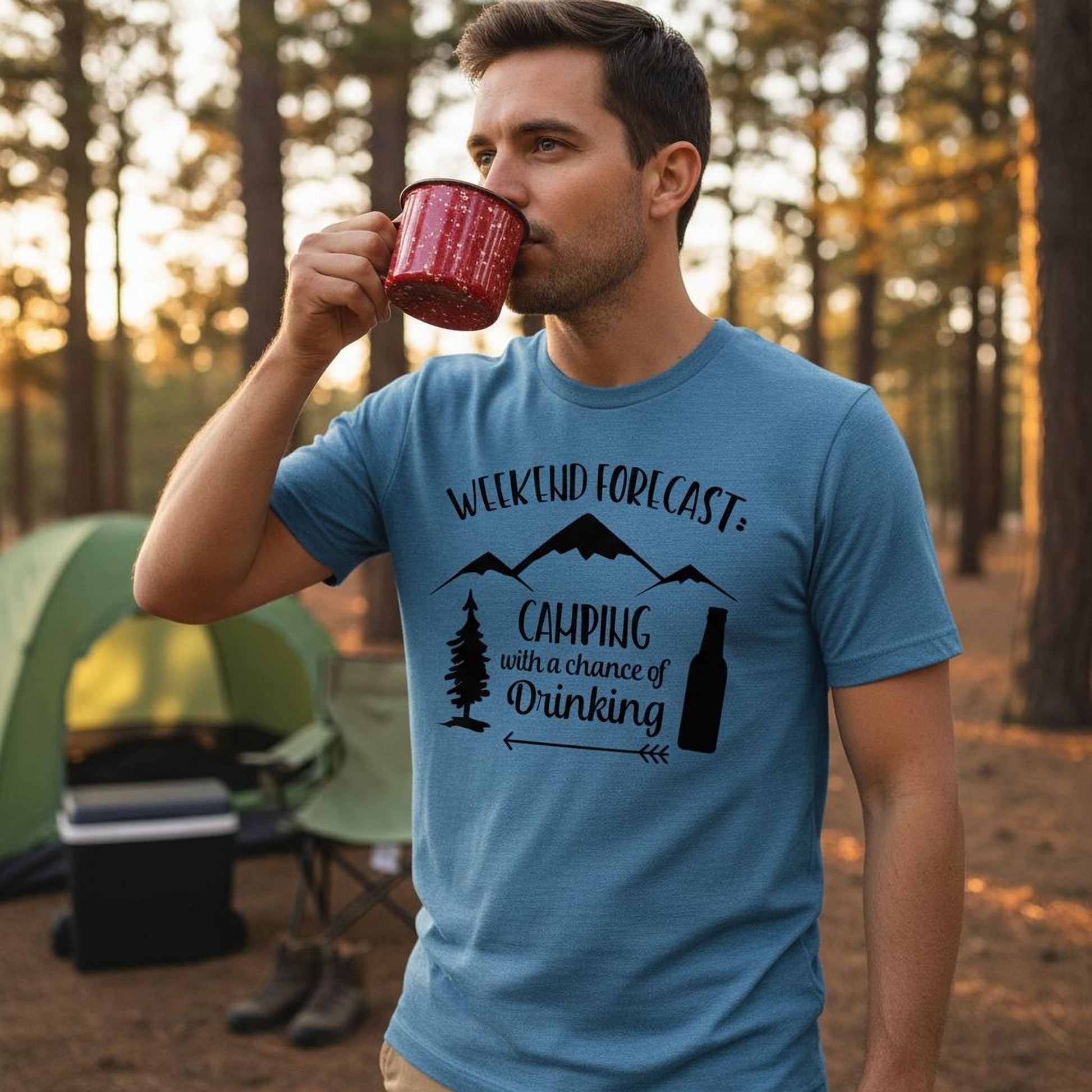 Camping Shirt Camp Beer Bottle Campfire T-shirt Weekend Forecast Camping with a Chance of Drinking Joyful Moose
