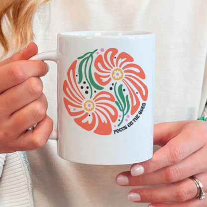 Floral Ceramic Mug – Inspirational Coffee Cup with Motivational Flower Pattern Joyful Moose