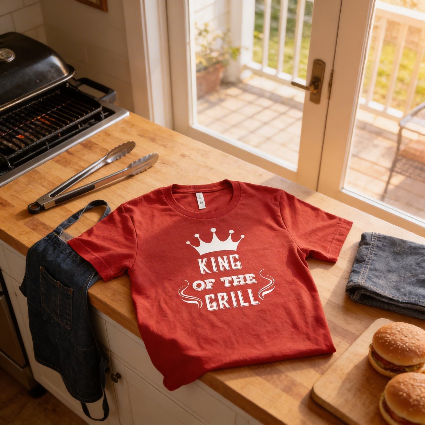 Men's Grill T-shirt King of the Grill BBQ Cooking Gift for Dad Grilling Gift Idea Joyful Moose