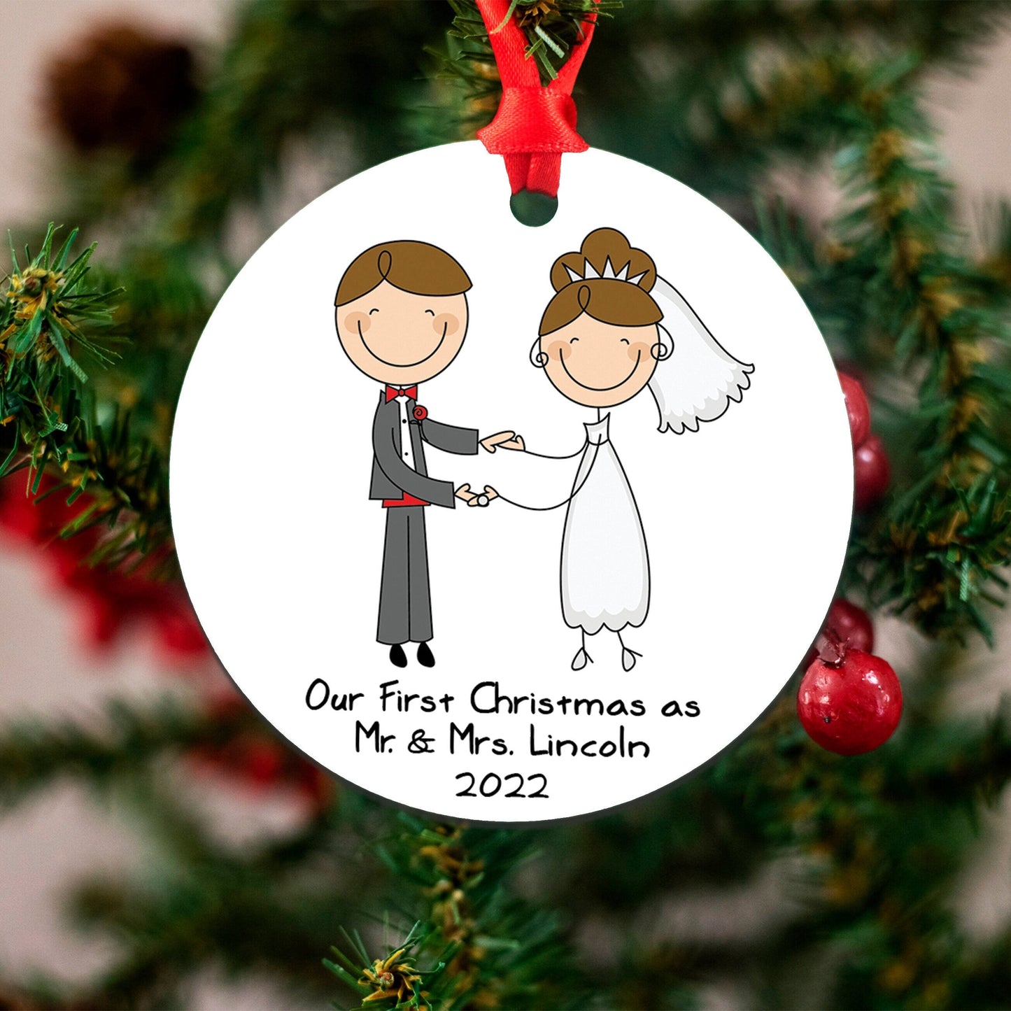 Personalized Wedding Ornament - Custom Wedding Keepsake | Newlywed Christmas Gift Joyful Moose