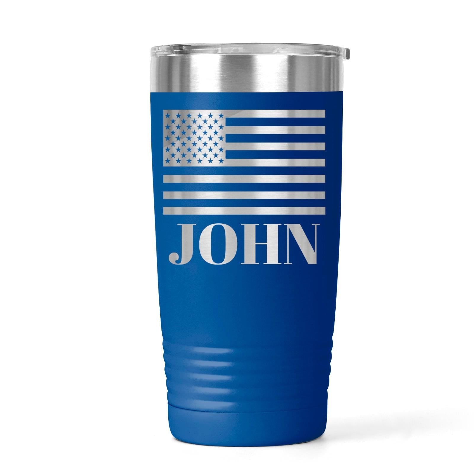 Personalized Flag Tumbler - Patriotic Water Bottle with Custom Name, Insulated Stainless Steel Joyful Moose