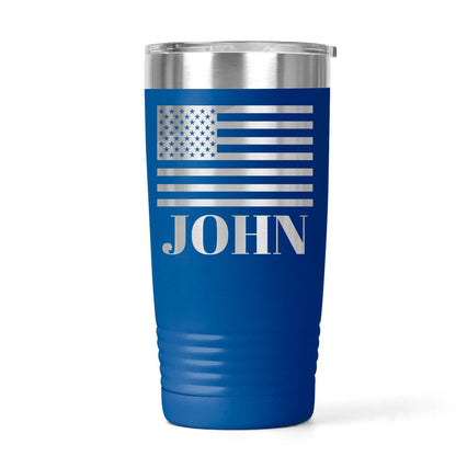 Personalized Flag Tumbler - Patriotic Water Bottle with Custom Name, Insulated Stainless Steel Joyful Moose