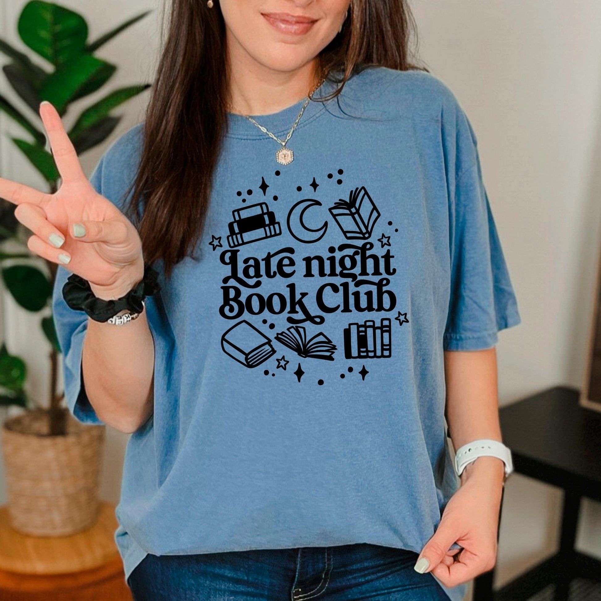 Late Night Book Club Tee – Cozy Reading Graphic Shirt | Vintage Bookish Apparel Joyful Moose