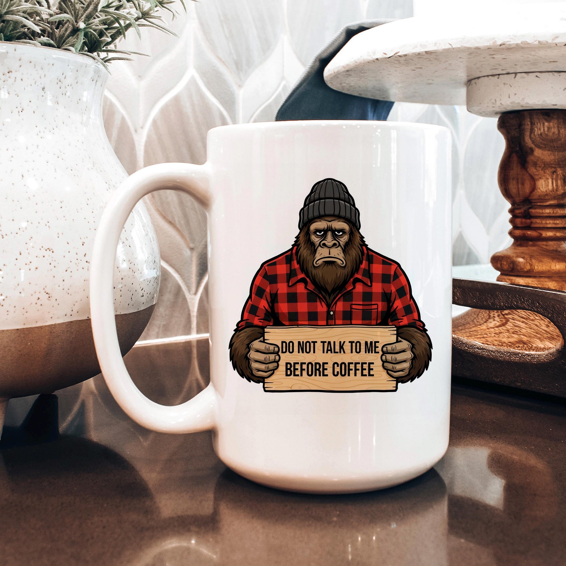 Funny Bigfoot Mug – Grumpy Sasquatch Coffee Cup | Don’t Talk Before Coffee Joyful Moose