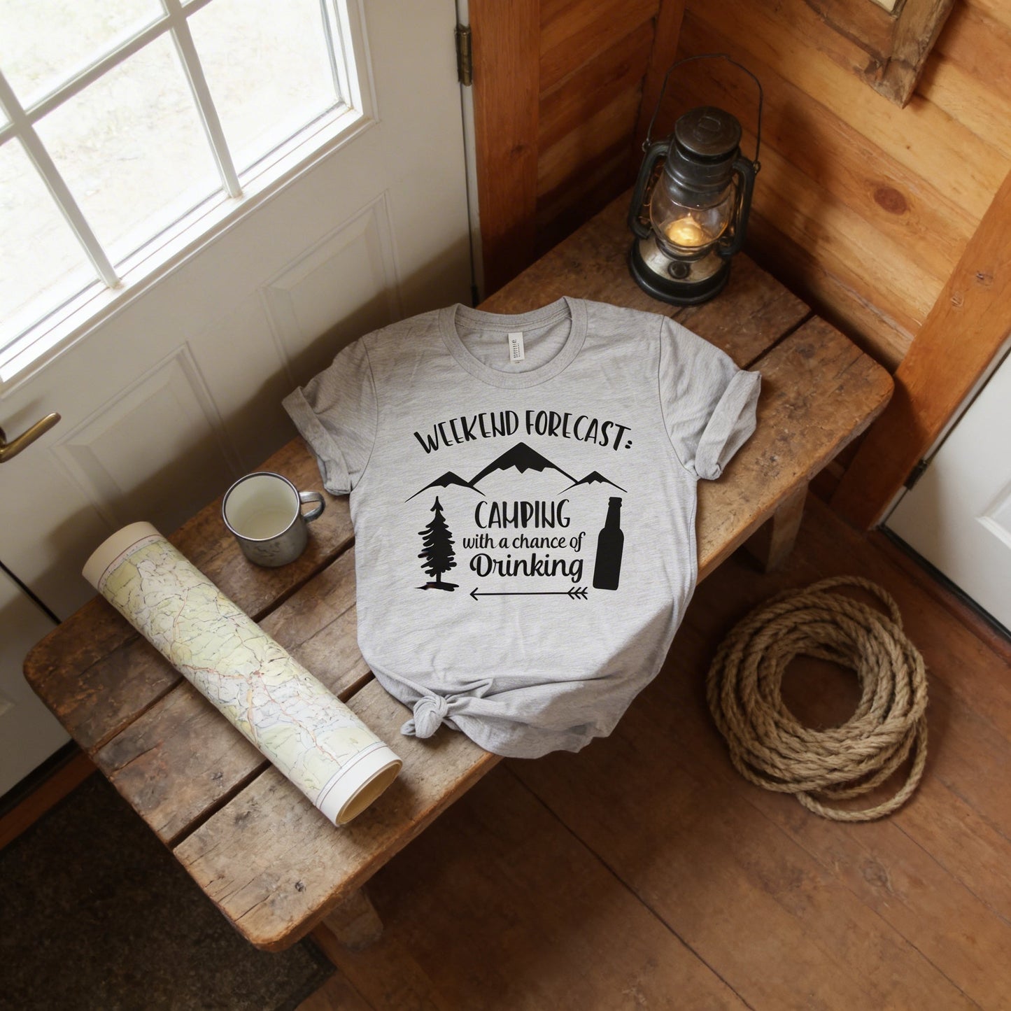 Camping Shirt Camp Beer Bottle Campfire T-shirt Weekend Forecast Camping with a Chance of Drinking Joyful Moose