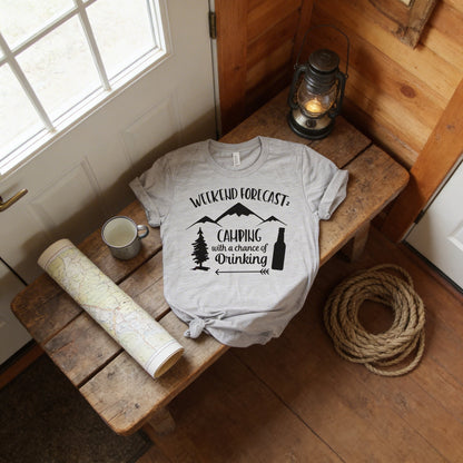Camping Shirt Camp Beer Bottle Campfire T-shirt Weekend Forecast Camping with a Chance of Drinking Joyful Moose