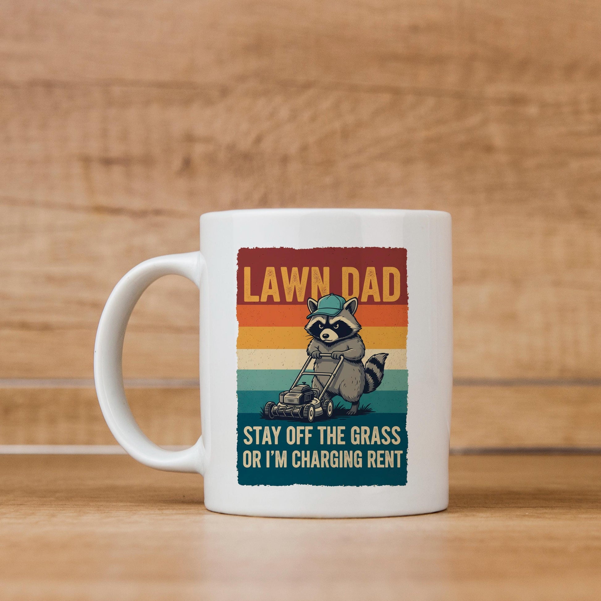 Funny Dad Mug - Vintage Raccoon Coffee Cup | Lawn Care Gift, Dad Humor Present Joyful Moose