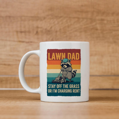 Funny Dad Mug - Vintage Raccoon Coffee Cup | Lawn Care Gift, Dad Humor Present Joyful Moose