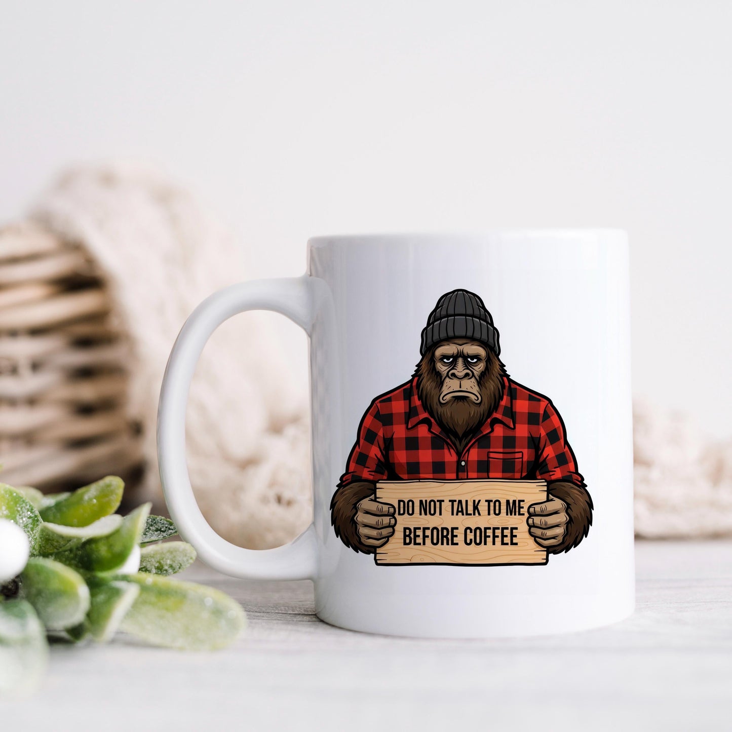 Funny Bigfoot Mug – Grumpy Sasquatch Coffee Cup | Don’t Talk Before Coffee Joyful Moose