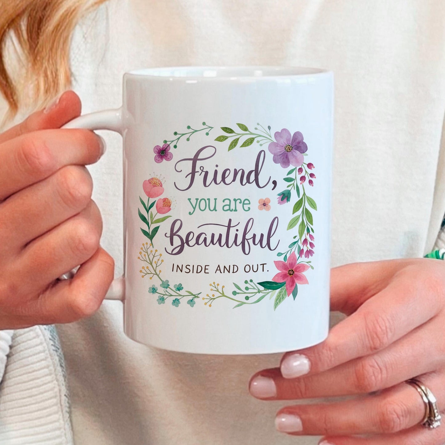 Inspirational Friend Mug – Floral Coffee Cup with Positive Affirmation for Her Joyful Moose