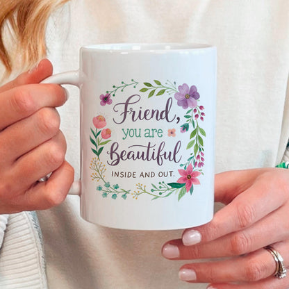 Inspirational Friend Mug – Floral Coffee Cup with Positive Affirmation for Her Joyful Moose