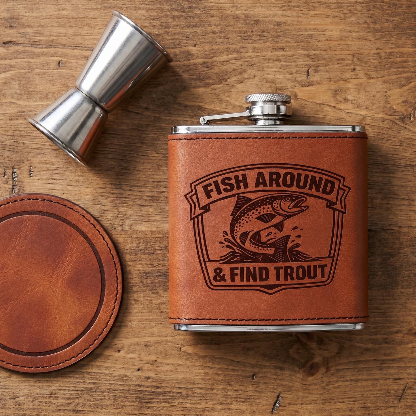 Fishing Flask – Engraved Stainless Steel Hip Flask | Trout Fisherman Gift Joyful Moose