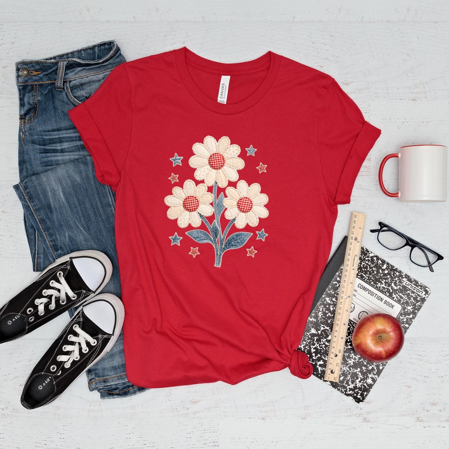 Patriotic Shirt - Floral 4th Of July Tee | Boho Retro Hippie Daisy Lover Shirt Joyful Moose