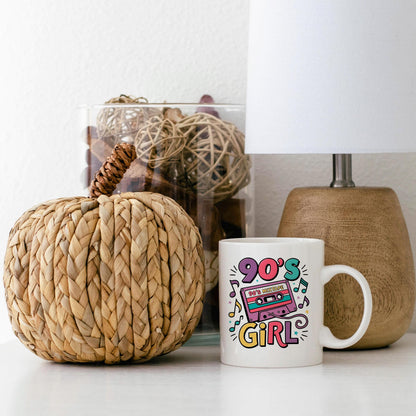 90s Girl Coffee Mug – Retro Cassette Tape Design | Microwave Safe Ceramic Cup Joyful Moose