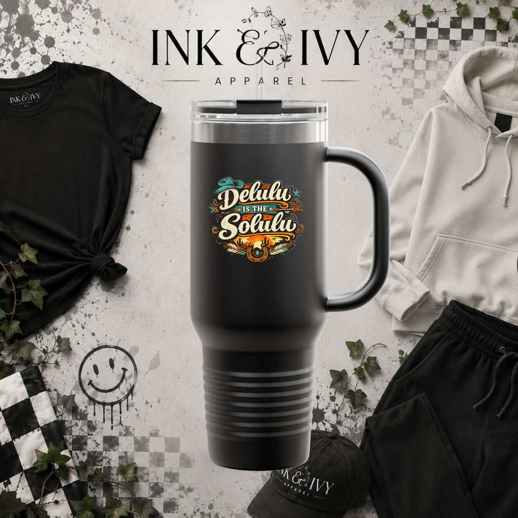 40oz Insulated Travel Mug – 'Delulu in the Solulu' Printify