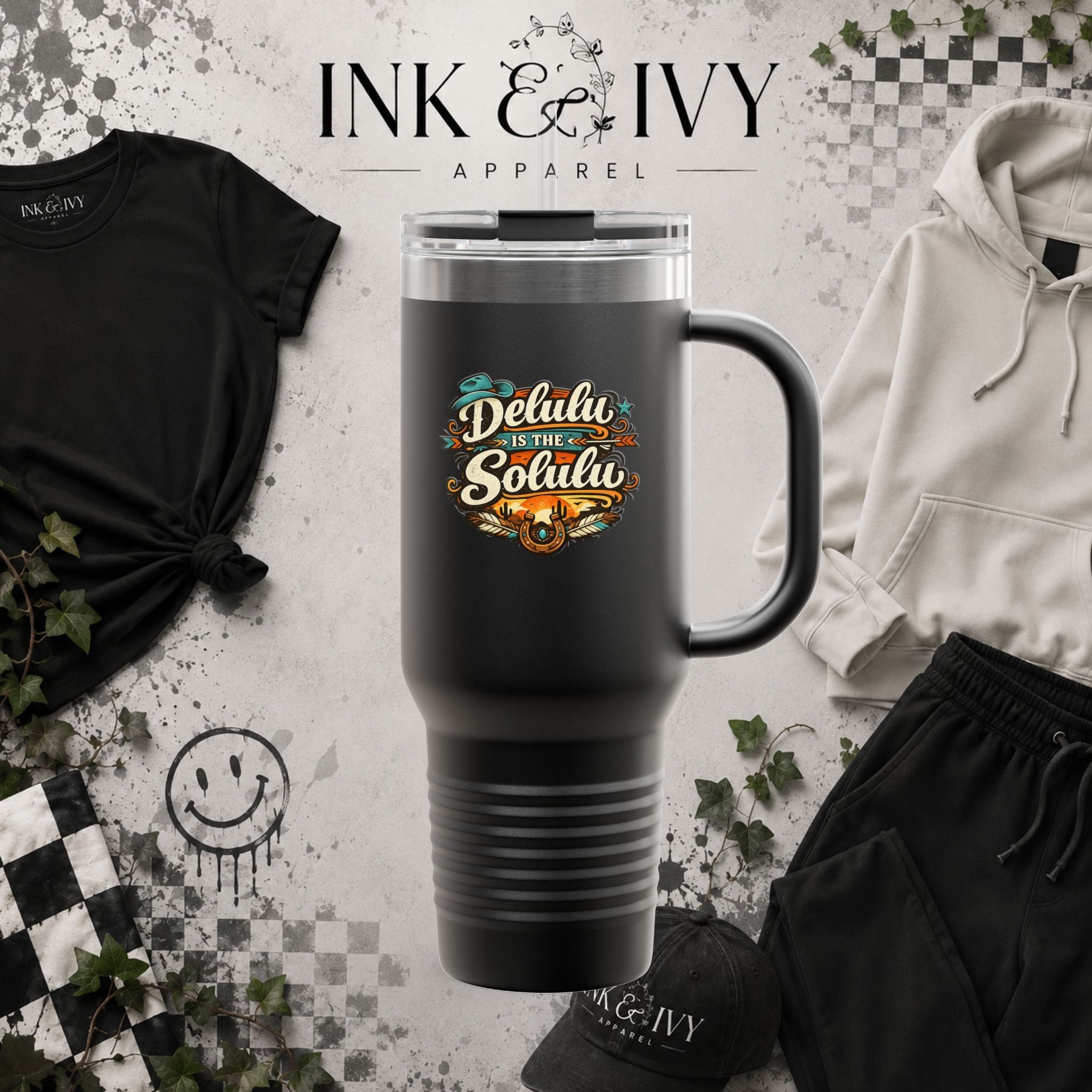 40oz Insulated Travel Mug – 'Delulu in the Solulu' Printify