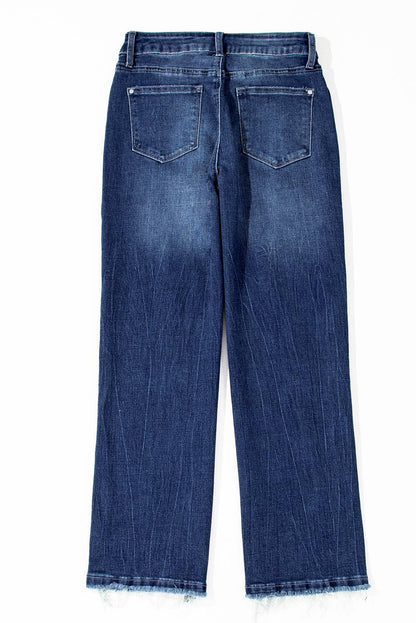 Sail Blue Mineral Wash Raw Hem High Waist Flared Jeans Thread & Co. Boutique, LLC