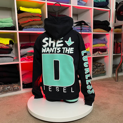 She Wants the Diesel | Funny Men's and Women's Black Country Hoodie Luckless Outfitters