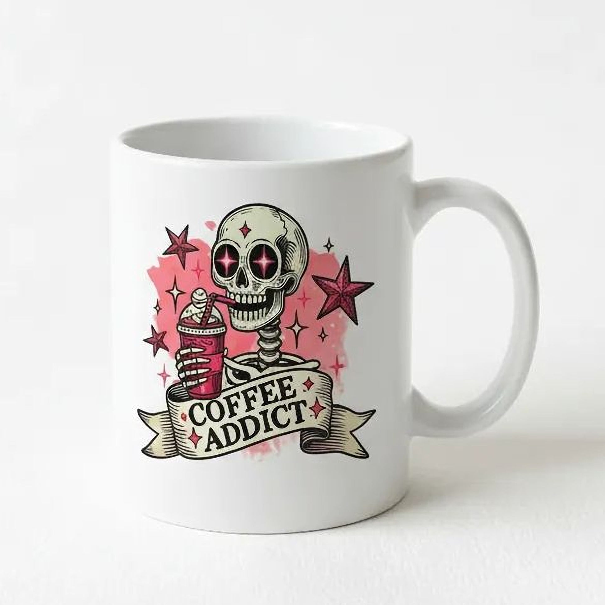 Coffee Addict Mug – Pink Skull Coffee Cup | Funny Caffeine Lover Gift, Ceramic, Dishwasher Safe Joyful Moose