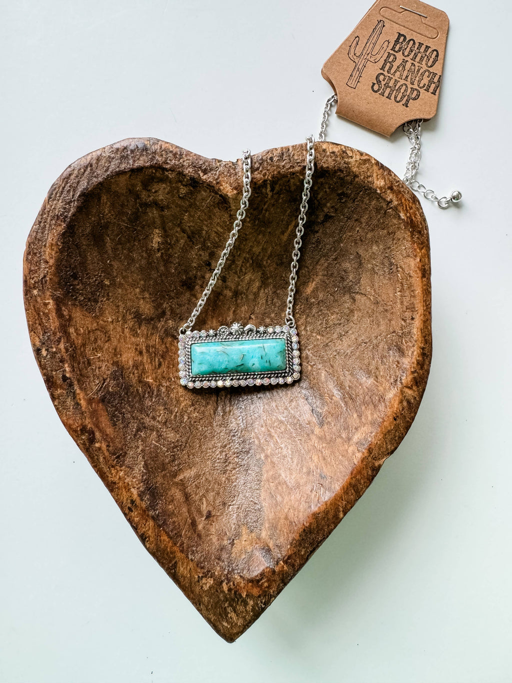 Western Semi Stone Bar Necklace - with Rhinestone edge Wild Cactus Boutique