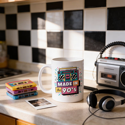 90s Nostalgia Mug – Retro Coffee Cup | Vintage Ceramic Hot Beverage Cup, Dishwasher Safe Joyful Moose