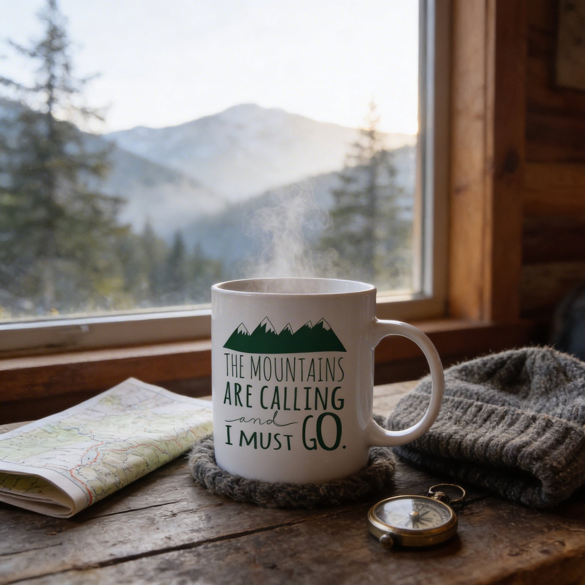 Mountain Coffee Mug – Ceramic Rocky Mountain Mug | Dishwasher Safe, Camping Gift Joyful Moose