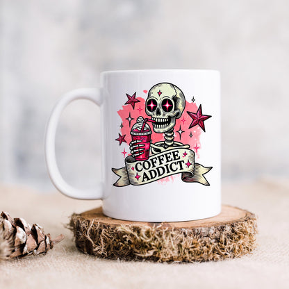 Coffee Addict Mug – Pink Skull Coffee Cup | Funny Caffeine Lover Gift, Ceramic, Dishwasher Safe Joyful Moose
