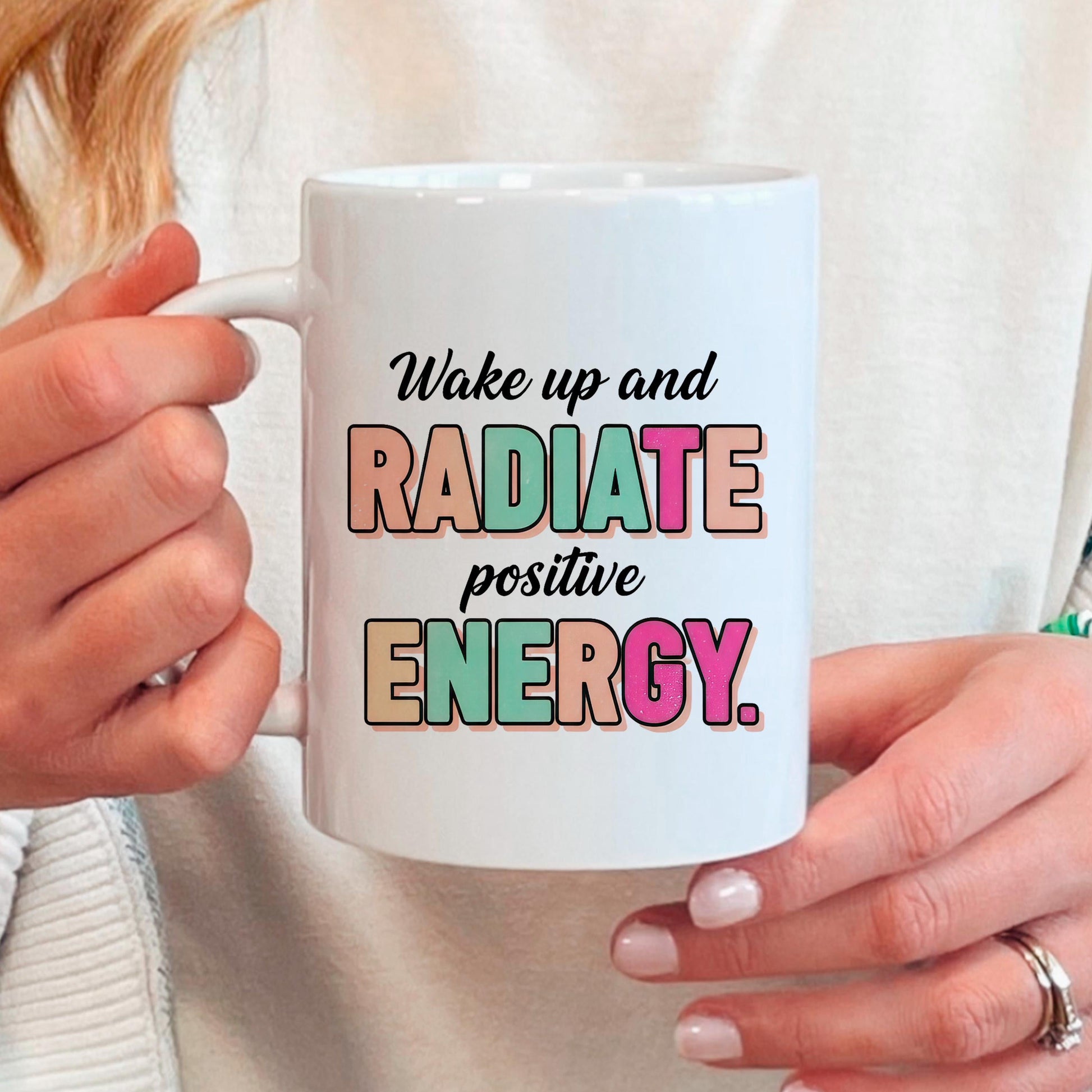 Positive Energy Mug - Motivational Coffee Cup | Cute Pastel Ceramic Cup Joyful Moose