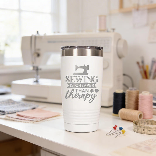 Personalized Sewing Tumbler 20 oz stainless steel insulated drinkware for crafters, hot or cold beverage travel mug, gift for sewists Joyful Moose