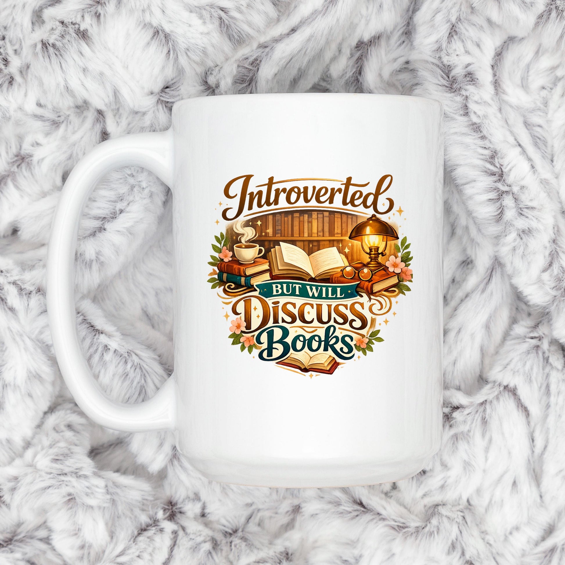 Introverted Book Lover Mug – Colorful Ceramic Coffee Cup with Witty Quote Joyful Moose