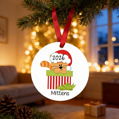 Cat Christmas Ornament - Personalized Christmas Ornament for Cat - Orange Tabby Cat Joyful Moose