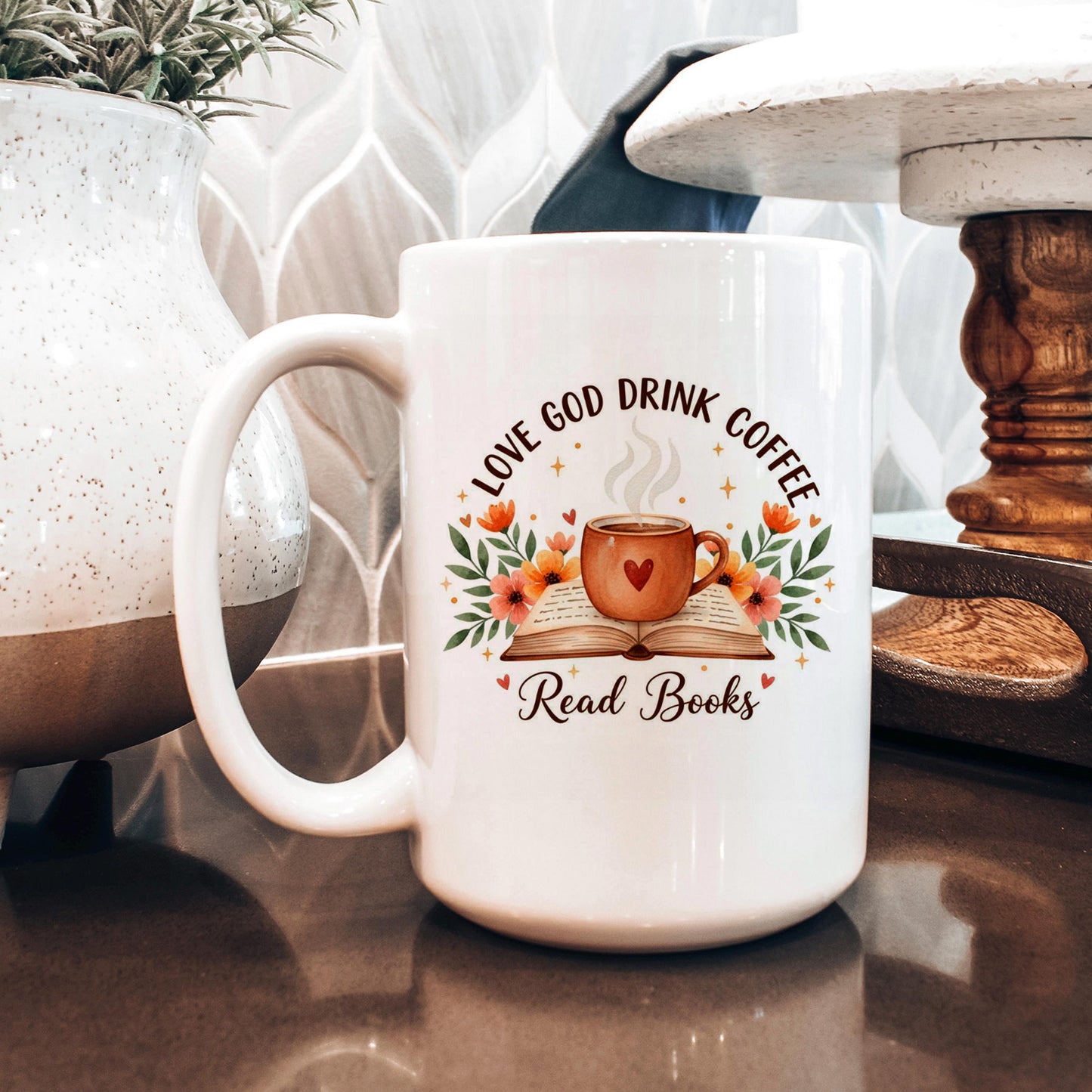 Christian Coffee Mug – Inspirational Faith Based Gift | Book Lover Floral Cup Joyful Moose
