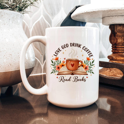 Christian Coffee Mug – Inspirational Faith Based Gift | Book Lover Floral Cup Joyful Moose