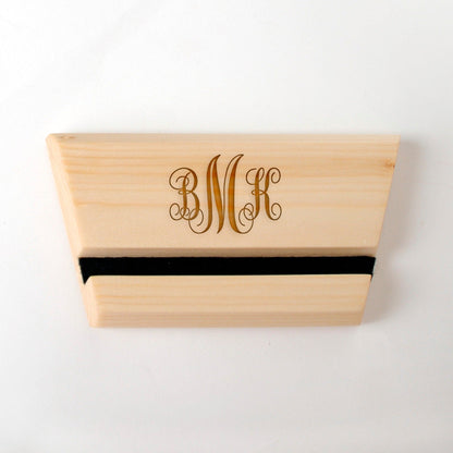 Wood iPad Stand - Custom Monogram Engraved Tablet Holder & Charging Station Dock Joyful Moose