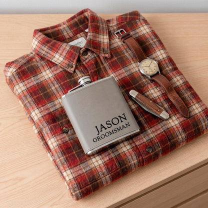 Leather Flask - Custom Engraved Stainless Steel Flask With Durable Leather Sleeve Joyful Moose