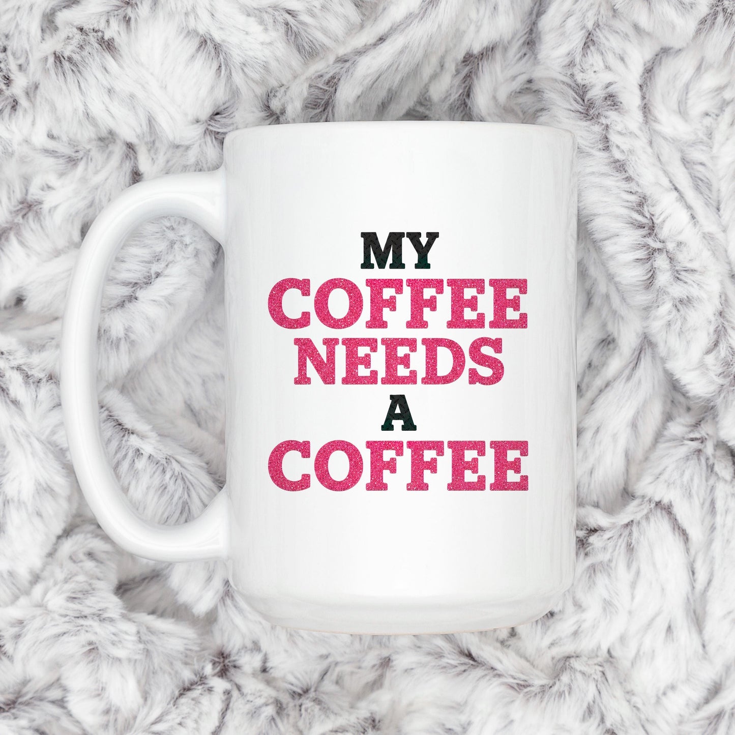 Funny Coffee Mug | Coffee Addict Gift - Glitter Style Ceramic Cup, Dishwasher Safe Joyful Moose