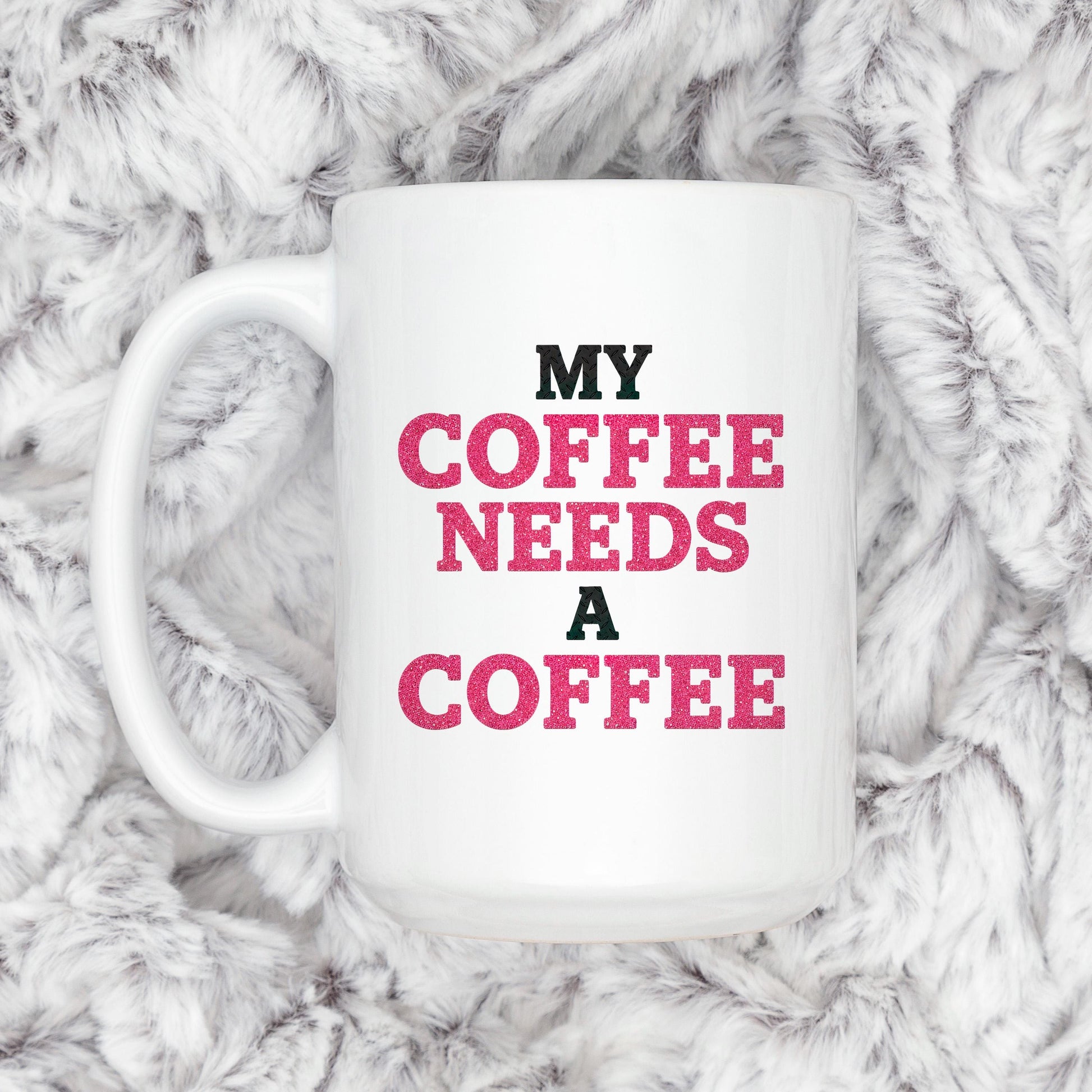 Funny Coffee Mug | Coffee Addict Gift - Glitter Style Ceramic Cup, Dishwasher Safe Joyful Moose