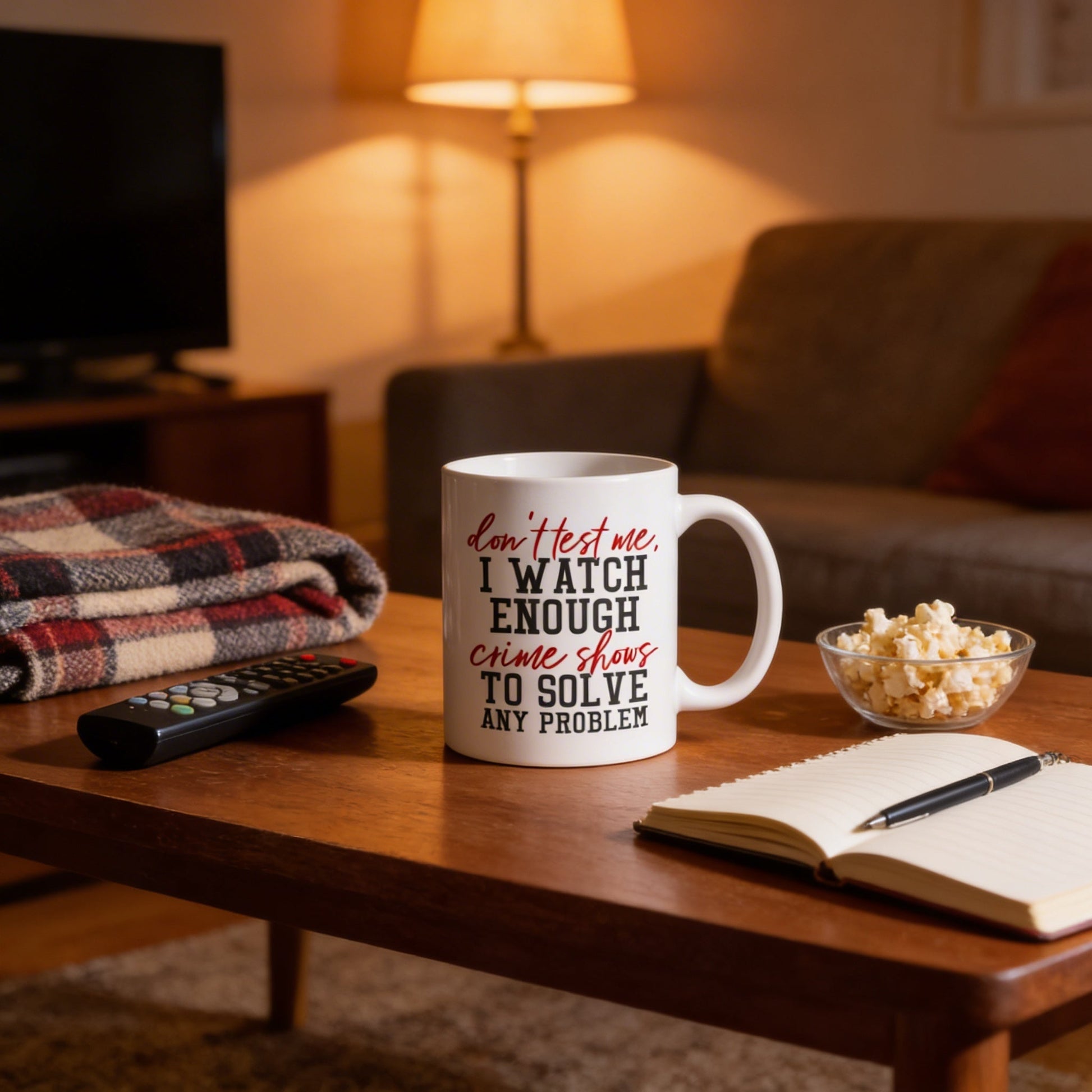 Funny Coffee Mug, Crime Show Junkie Gift, Detective Reality TV Shows Funny Mug Joyful Moose