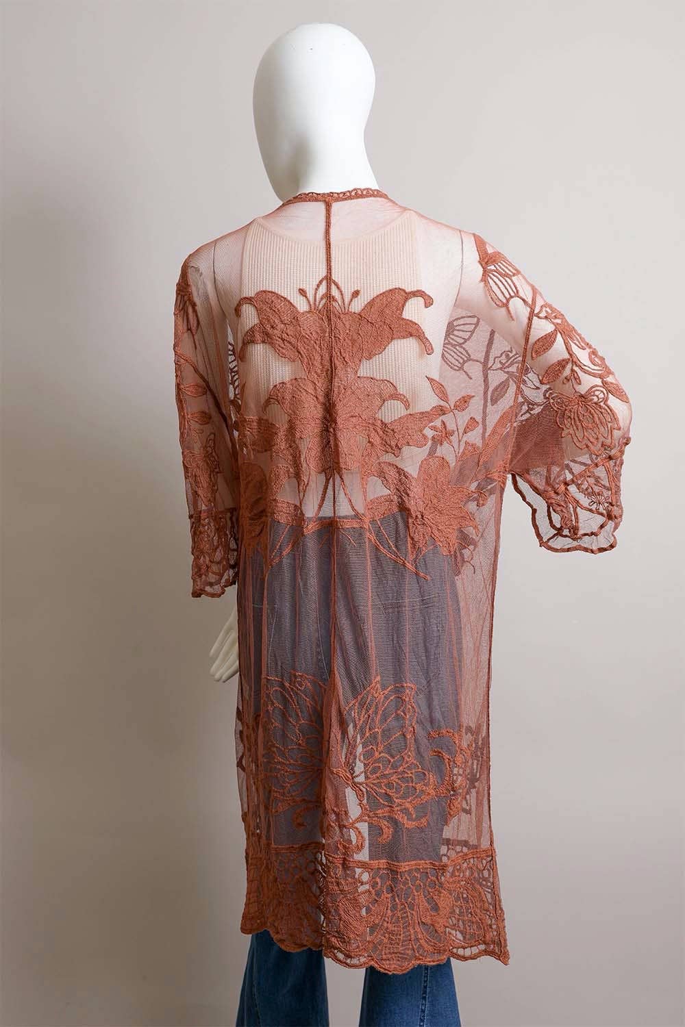 Embroidered Butterfly Lace Front-Tie Kimono Wild Cactus Boutique