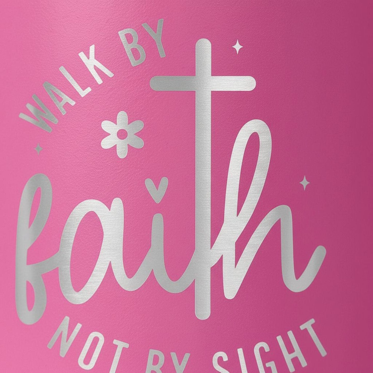 Christian Travel Tumbler with “Walk by Faith Not by Sight” Quote – Insulated Stainless Steel Pink Cup with Lid – Religious Gift for Women Joyful Moose