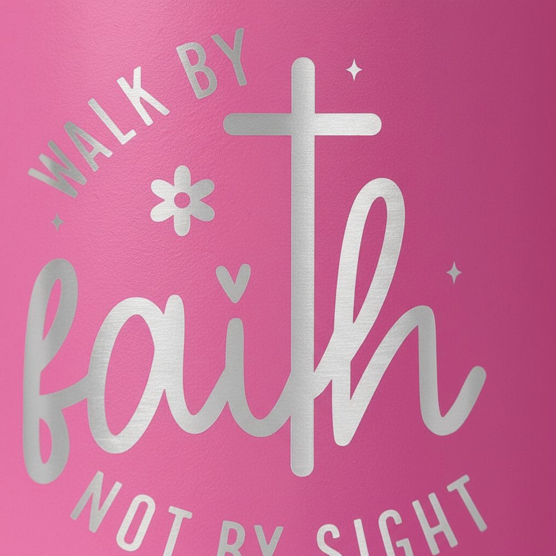 Christian Travel Tumbler with “Walk by Faith Not by Sight” Quote – Insulated Stainless Steel Pink Cup with Lid – Religious Gift for Women Joyful Moose